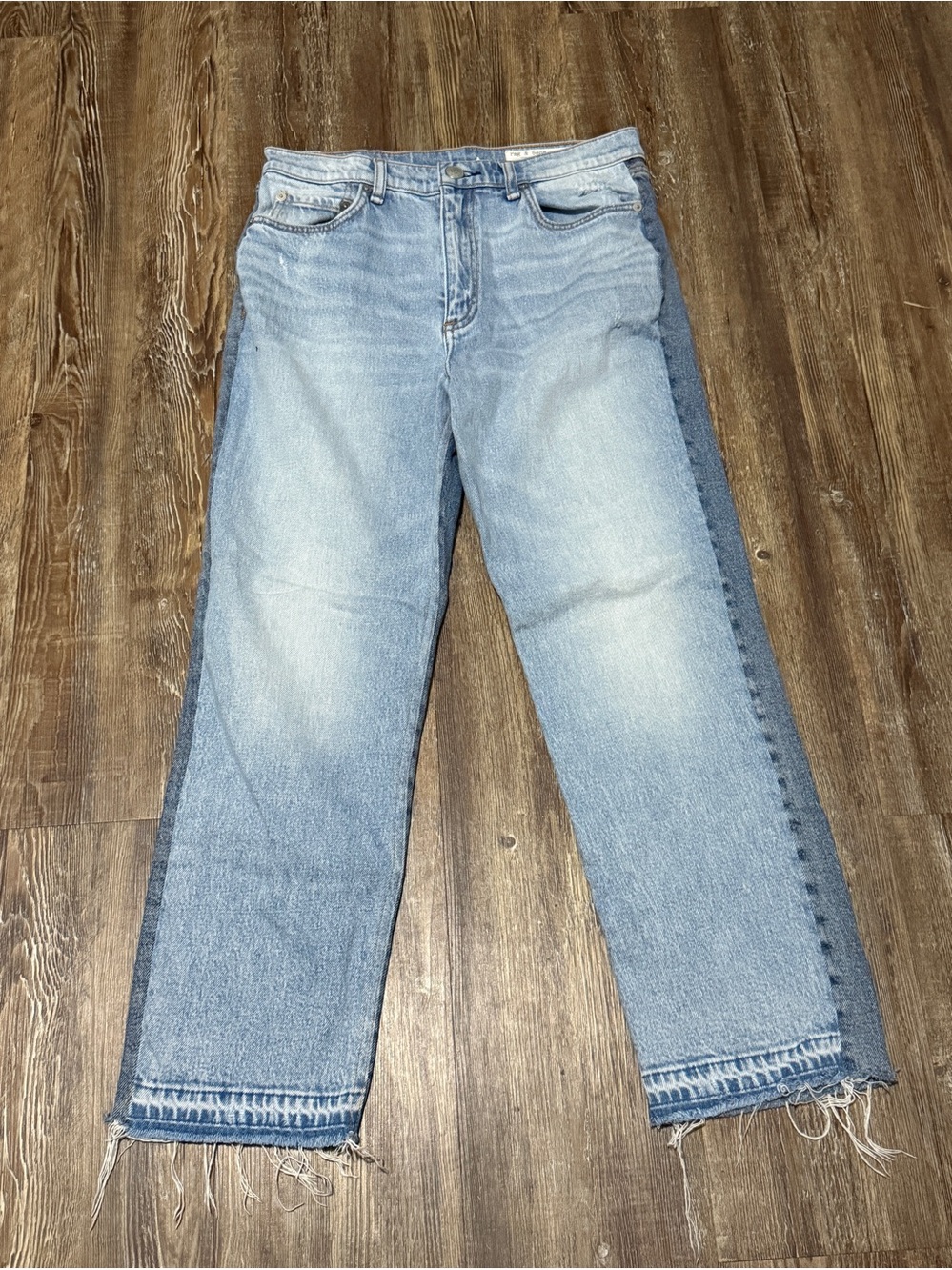 Rag & Bone Harlow Mid Rise Straight Jeans Women's 28 Frayed Hem Two Toned Wash